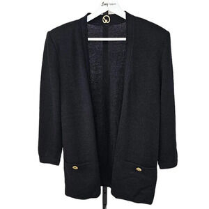 St. John Womens Santana Knit Open Front Pocket Cardigan Black Size 12